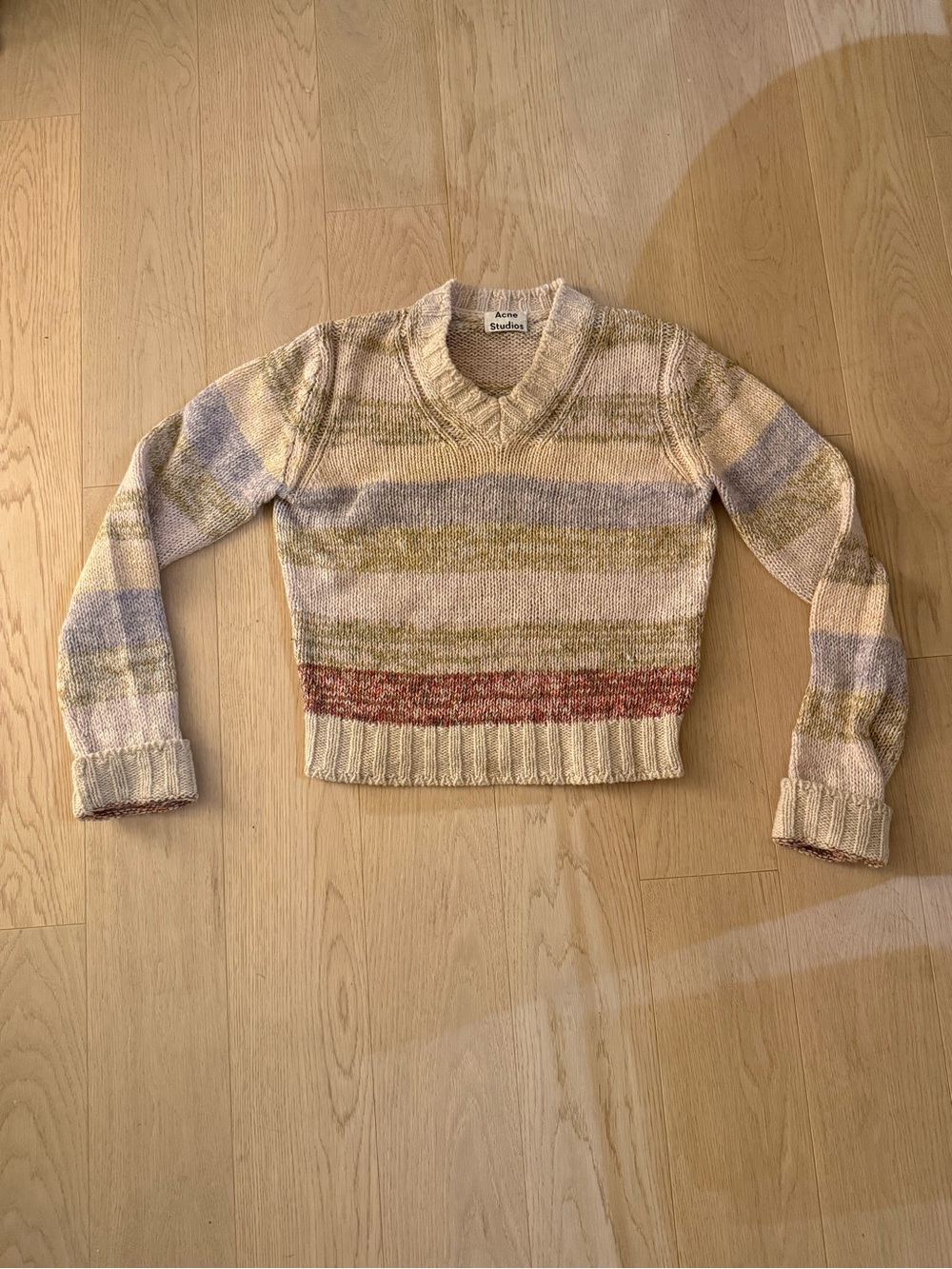 Acne Multicolor Striped V-Neck Sweater - Cream, Blue, Green, Rust